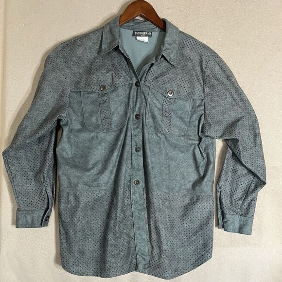 Saint Germain Petite Size Large Sage Green Shirt Studded Button Up Made In USA - Picture 1 of 7